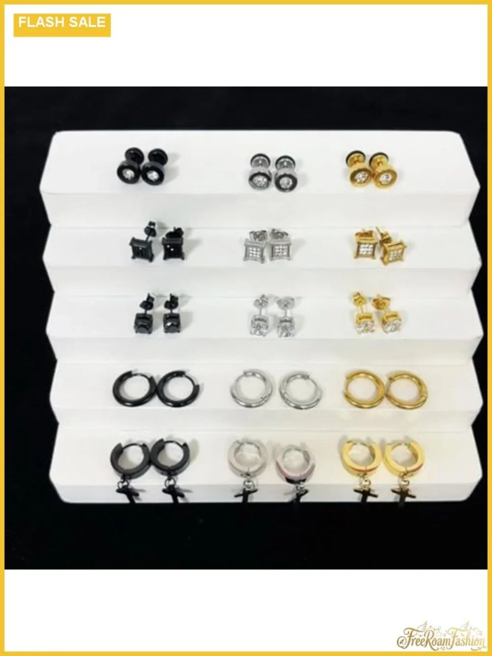 15 Pair Stainless Steel Earring Set for Women Men Hypoallergenic CZ Studs Hoops